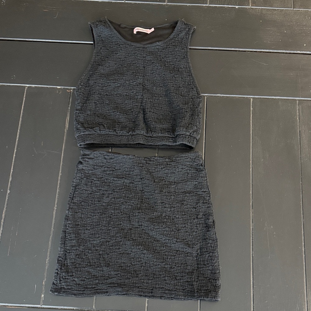 Elegant Black Textured Skirt Set